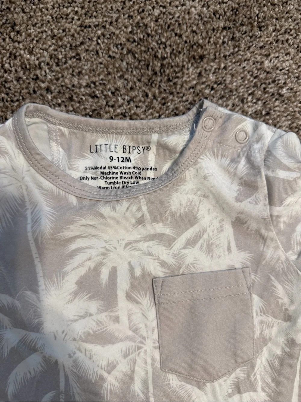 Little Bipsy Tan Palm-Print Short Sleeve One-Piece